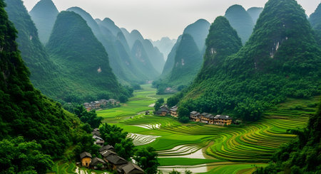 China Guilin Longsheng Rice Terrace Landscape sceneryの素材