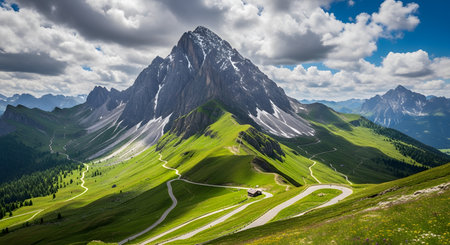 Panoramic view of the Dolomites in summer, Italyの素材