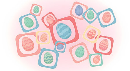 Illustration of colorful Easter eggs on a white background with space for textの素材