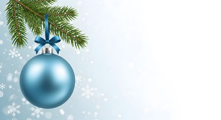 Christmas and New Year background with blue bauble and fir branch.の素材