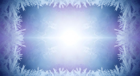 Abstract winter background with snowflakes and sun. Fantasy fractal image. Digital art. 3D rendering.の素材