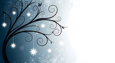 Winter background with tree and snowflakes. Vector Illustration.の素材