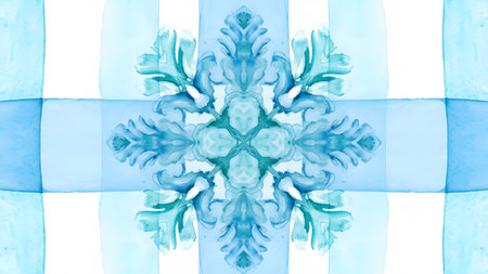 Snowflake on blue ribbons isolated on white background. Watercolor illustration.の素材