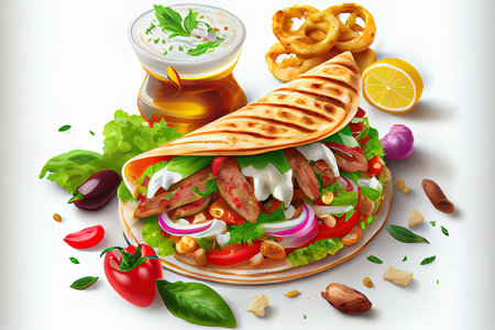 Variety of typical german street foods snacks and dishes. Set of isolated vector meal illustrations. Traditional European cuisine and fast food icons. Ai generativeの素材