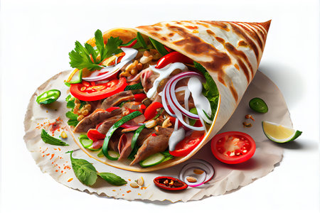 Shawarma Chichken Doner isolated on white background Ai generativeの素材