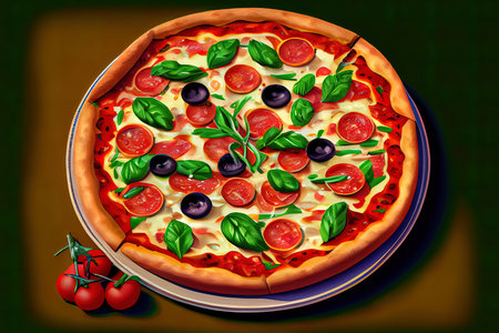 Sliced pizza pepperoni and empty tags. Pizza salami slices Ai generativeの素材