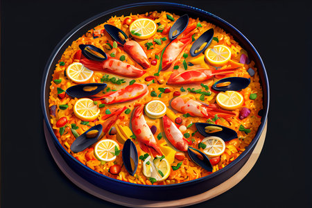 Tasty European Cuisine Paella food Ai generativeの素材