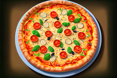 Top view delicious mushroom pizza with cheese and olives on the dark surface meal italian foood Ai generativeの素材