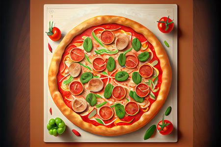 Cooked margarita pizza shot on white background Ai generativeの素材