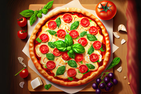 Top view delicious mushroom pizza with cheese and olives on the dark surface meal italian foood Ai generativeの素材