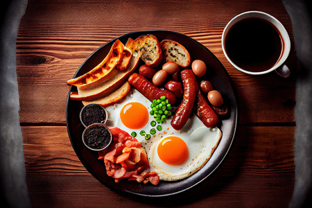 Full fry up English breakfast with fried eggsの素材