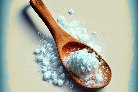 Healthy sea salt on wooden spoon Ai generativeの素材