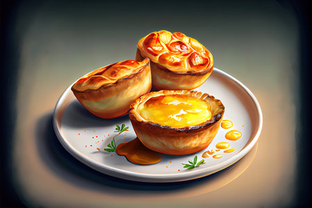 Pasteis de nata on white plate. Ai generativeの素材
