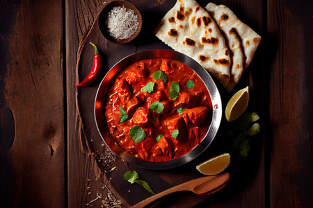 Chicken tikka masala spicy curry meat. Ai generated imageの素材