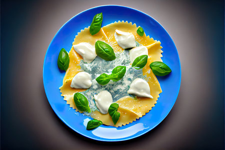 Ready Ravioli pasta with mozzarella cheese Ai generated imageの素材