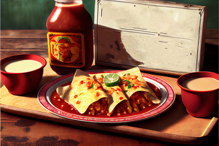 Homemade Mexican Enfrijoladas food Ai generativeの素材