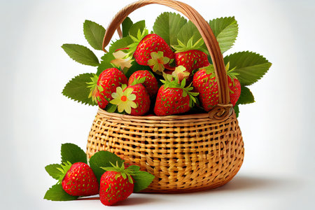 Ripe strawberries in Small basket Ai generated imageの素材