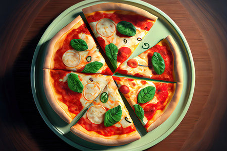Front view delicious cheese pizza consists of olives pepper and tomatoes on dark surface Ai generativeの素材
