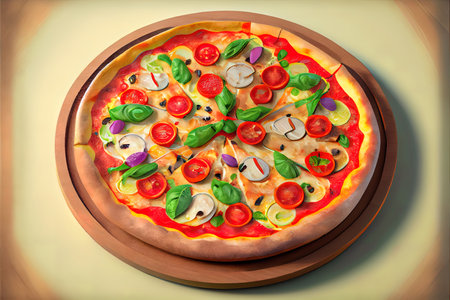 Tasty pepperoni pizza with mushrooms and olives. Ai generativeの素材