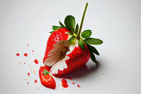Fresh Rip strawberry on white Ai generated imageの素材