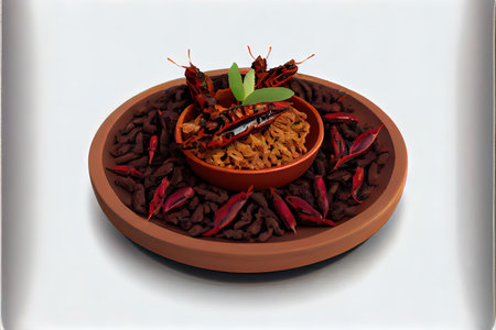 tacos de chapulines or grasshopper taco traditional in mexican food with homemade guacamole sauce in Oaxaca Mexico Ai generativeの素材