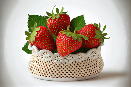 Ripe strawberries in Small basket Ai generated imageの素材