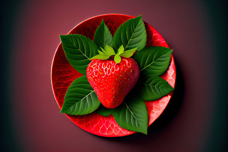 Strawberry with leaves Ai generated imageの素材