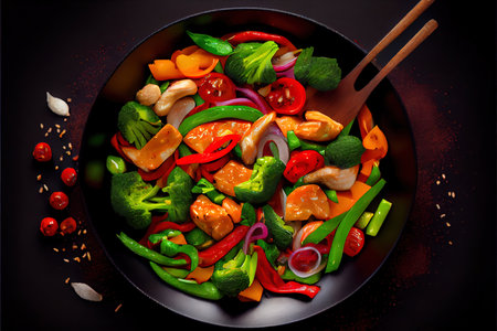 interesting Wok stir fry vegetables with chicken fillet Ai generativeの素材