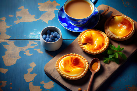 Pastel de Nata Fresh baked Portuguese Ai generated imageの素材
