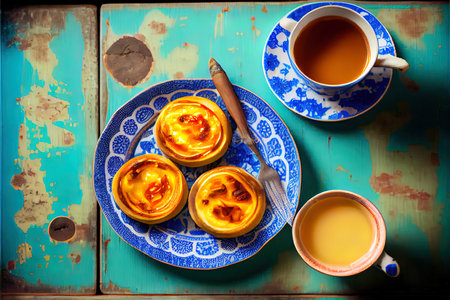 Pastel de Nata Fresh baked Portuguese Ai generated imageの素材