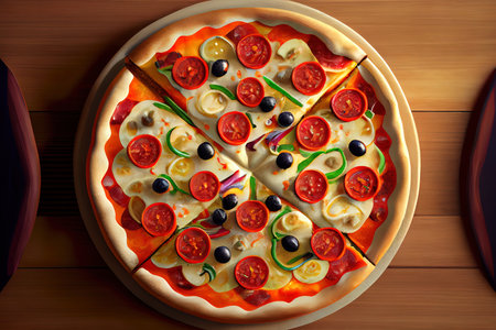 Front view delicious cheese pizza consists of olives pepper and tomatoes on dark surface Ai generativeの素材