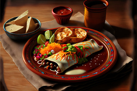 Homemade Mexican Enfrijoladas food Ai generativeの素材