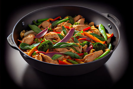 interesting Wok stir fry vegetables with chicken fillet Ai generativeの素材