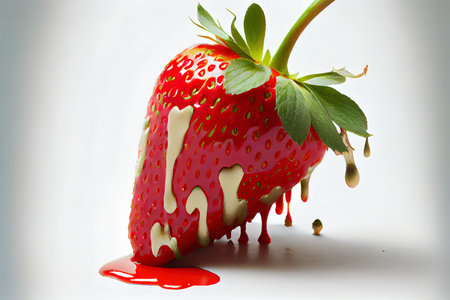 Rip strawberry on white Ai generated imageの素材