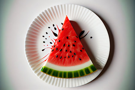 Tasty Watermelon slice on white plate Ai generativeの素材