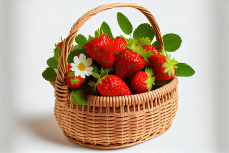 Ripe strawberries in Small basket Ai generated imageの素材