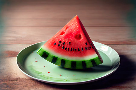 Watermelon slice on white plate Ai generativeの素材