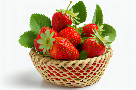 Ripe strawberries in Small basket for good health Ai generated imageの素材