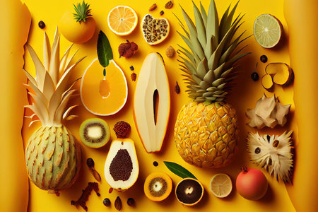 Tropical exotic fruits assorted Pineapple Ai generated imageの素材