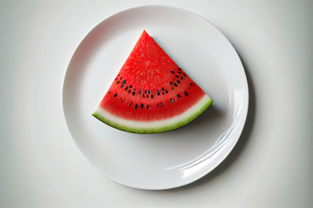 Tasty Watermelon slice on white plate Ai generativeの素材
