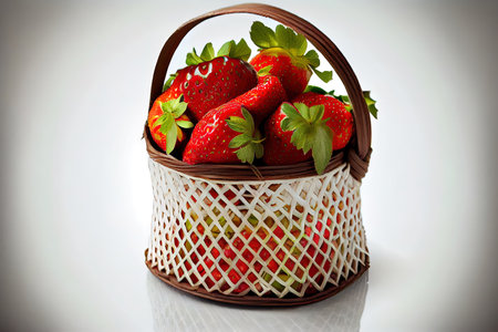 Ripe strawberries in Small basket for good health Ai generated imageの素材