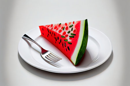 Watermelon slice on white plate Ai generativeの素材