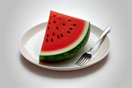 Watermelon slice on white plate Ai generativeの素材