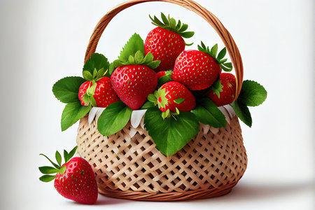 Ripe strawberries in Small basket Ai generated imageの素材