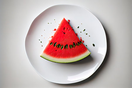 Tasty Watermelon slice on white plate Ai generativeの素材