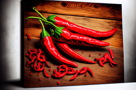 High quality Red Hot Chili Peppers on wooden Ai generativeの素材