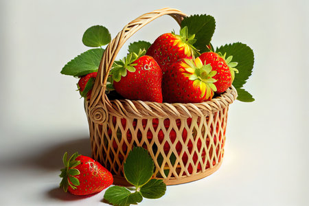 Ripe strawberries in Small basket Ai generated imageの素材