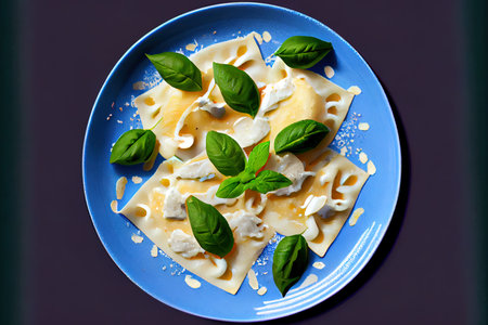 Ready Ravioli pasta with mozzarella cheese Ai generated imageの素材