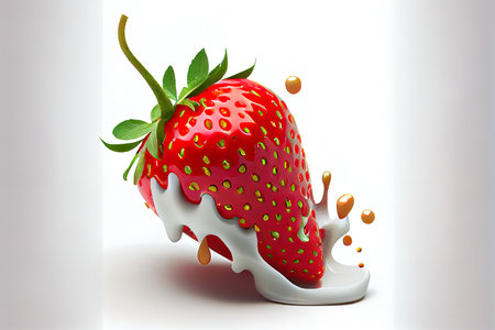 Rip strawberry on white Ai generated imageの素材