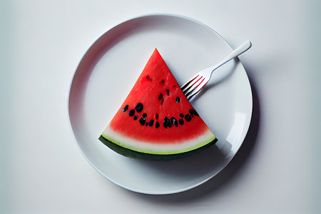 Watermelon slice on white plate Ai generativeの素材